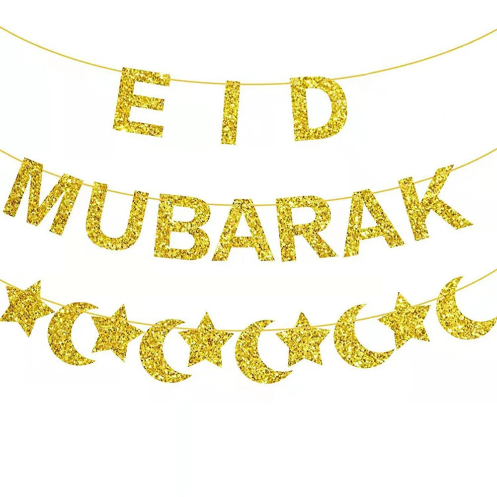 Pancarta EID Mubarak, pancarta de Ramadán Kareem, suministros de decoración para fiestas, adorno colgante de estrella y Luna, decoración Umrah Mubarak para el hogar