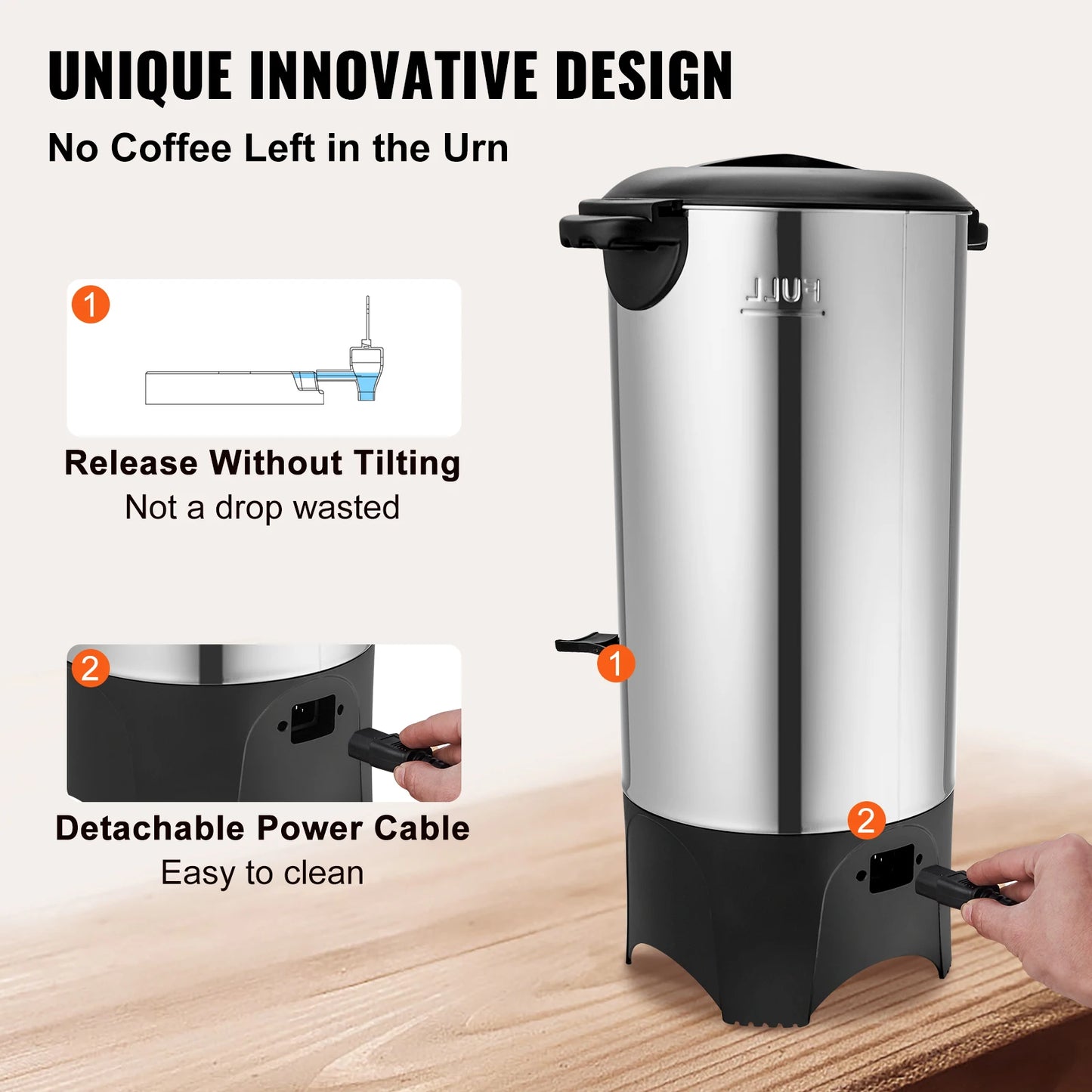 VEVOR-urna de café comercial de 50 tazas, dispensador de café grande de acero inoxidable, urna de cafetera eléctrica de 1000W para elaboración rápida