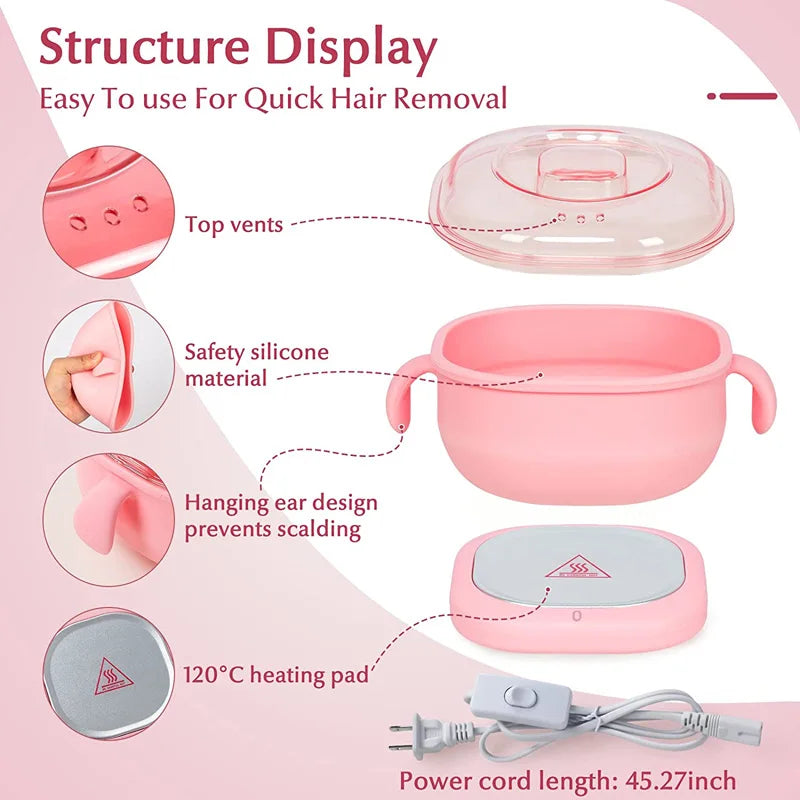 Máquina de depilación con calentador de cera de 400ML, calentador de cera de silicona portátil, depiladora corporal para SPA, depilación con cera de parafina, crisol, Kits de granos de cera