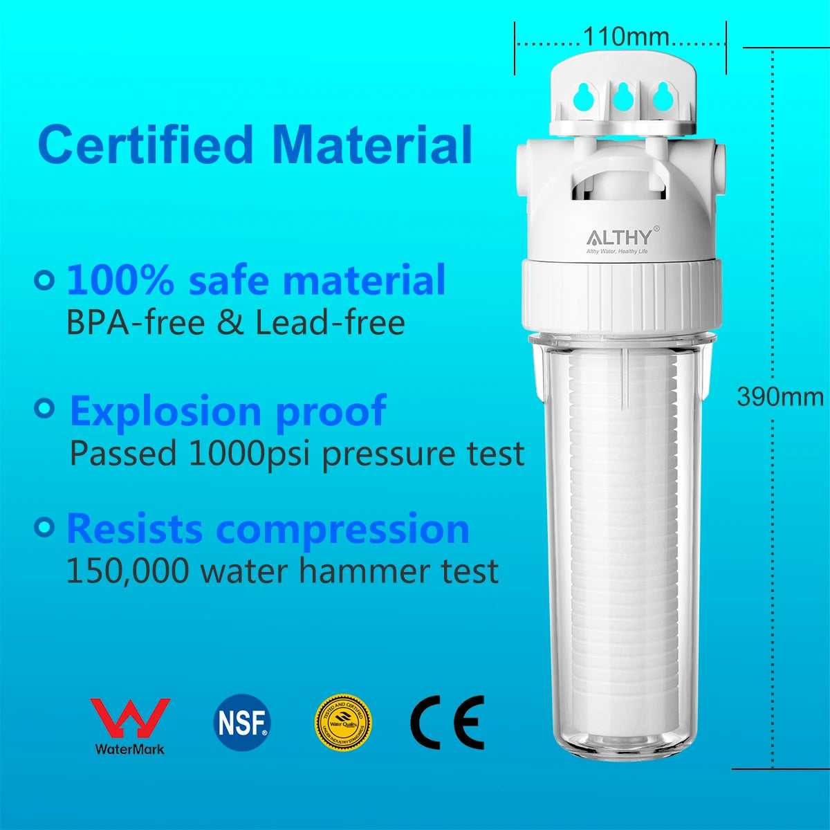 ALTHY 5 Micron Whole House Sediment Water Filter System Prefilter Purifier, 10 Inch PP cotton Pre filter