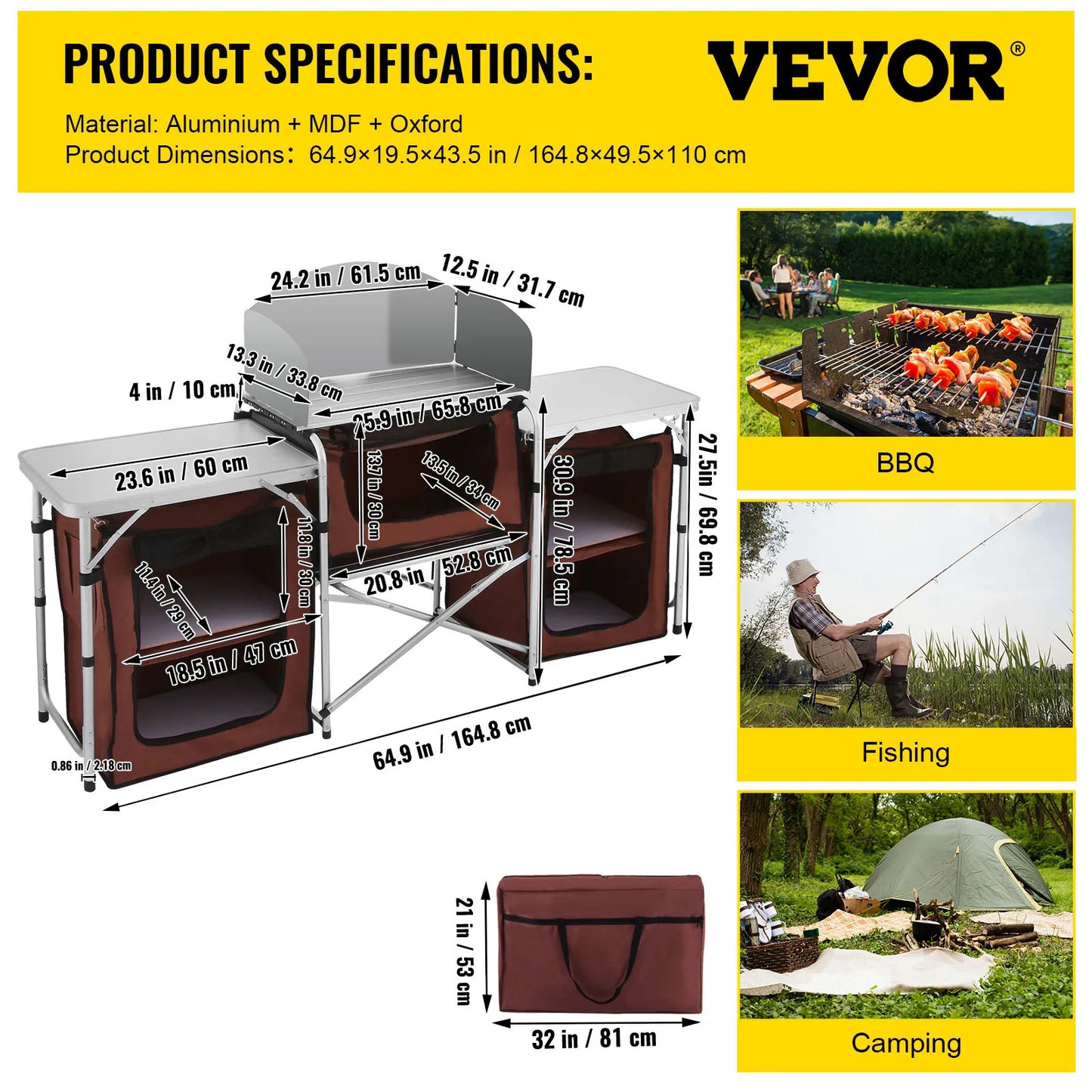 VEVOR, mesa de cocina para acampar al aire libre, armario plegable, estante de almacenamiento para cocina, soporte de aleación de aluminio en forma de X para barbacoa y Picnic