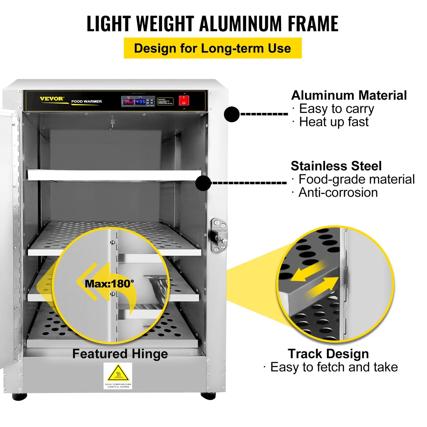 VEVOR 4 étagères en acier inoxydable chauffe-Pizza aliments chauds boîte à pâtisserie poêle électrique multifonctionnelle pour Restaurant de concession