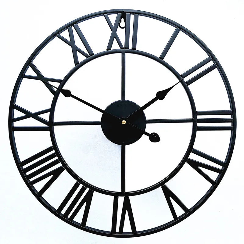 40/47/60/80cm horloge murale moderne 3D grand rétro fer noir rond creux en métal horloge murale nordique chiffres romains horloge décor à la maison