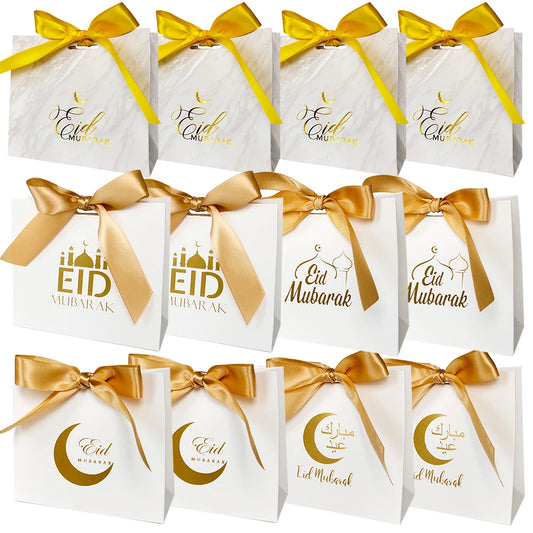 Caja de regalo de Eid Mubarak, 5 uds., caja de galletas de caramelo Eid Mubarak, bolsas de embalaje de regalo para fiesta, favores de Ramadán, decoración de Eid Mubarak 2024