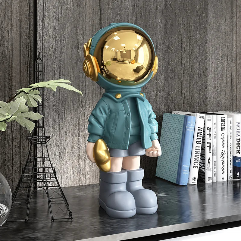 Estatua de escultura artesanal de astronauta chapada en oro, decoración nórdica para el hogar, adornos de lujo, decoración para arte de resina para el hogar