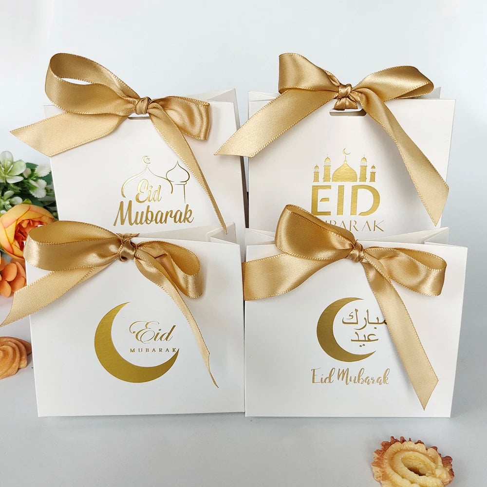 5Pcs Eid Mubarak Gift Box Eid Mubarak Candy Cookie Box Eid Party Gift Packaging Bags Ramadan Favors Eid Mubarak Decoration 2024