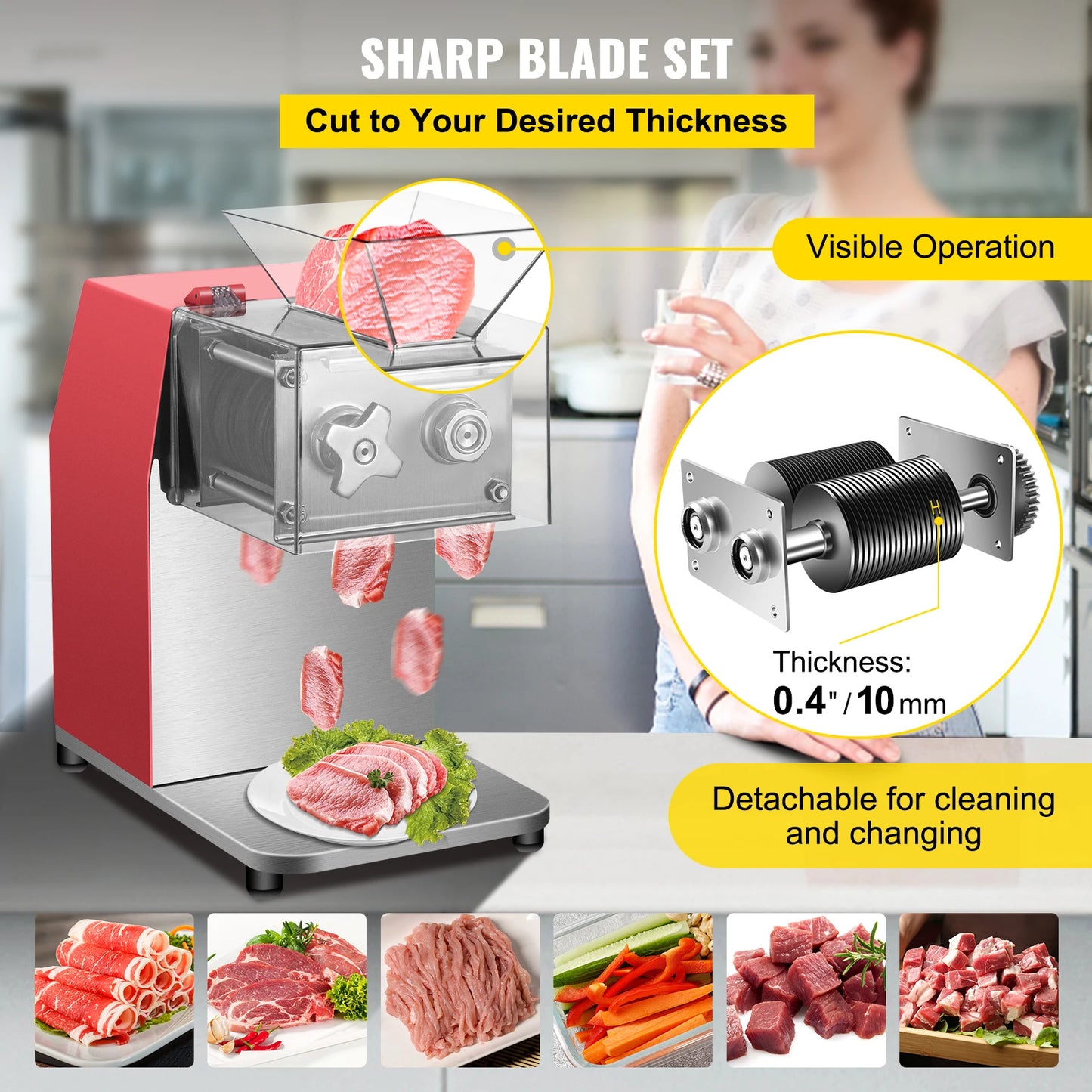 VEVOR 250 kg/H cortadora de carne eléctrica comercial trituradora de verduras máquina trituradora 850W picadora automática de alimentos para el hogar