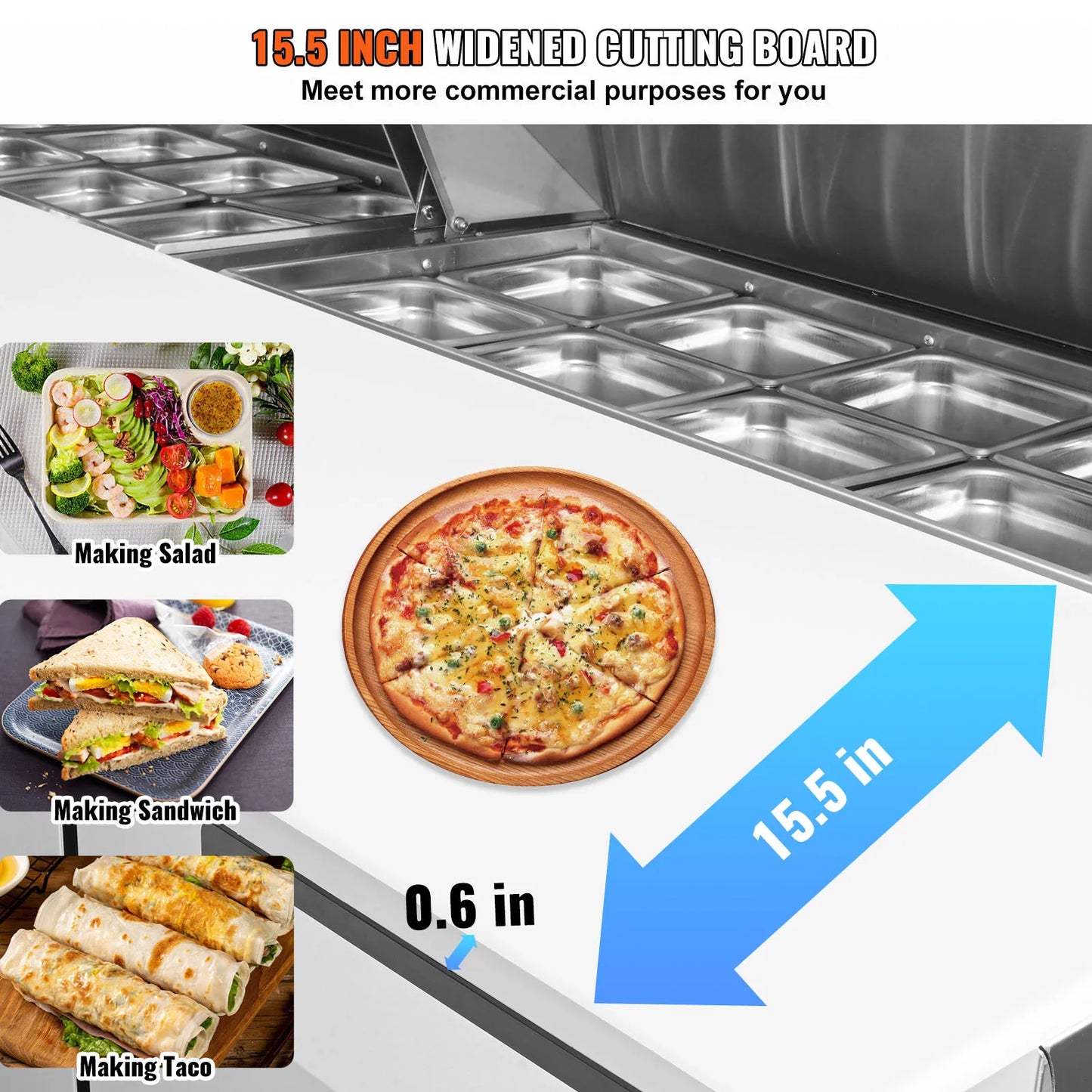 VEVOR – table de préparation de sandwichs et de salades de 72 pouces, Station de préparation des aliments réfrigérée en acier inoxydable de 17,73 pieds cubes avec 18 casseroles coupées pour Restaurant