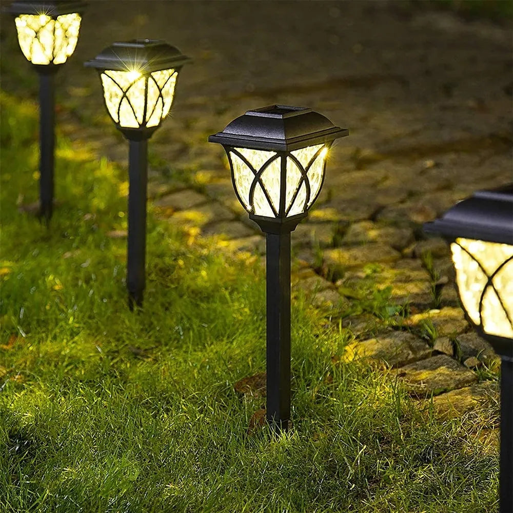 2 pièces/lot Led lampes solaires de pelouse extérieure étanche lumière chaude lampe de décoration de jardin pour passerelle chemin Villa cour allée