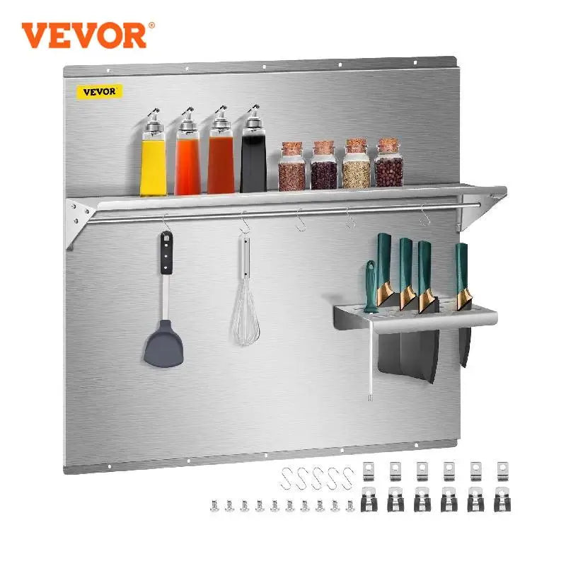 VEVOR Multi-Size Range Backsplash Stainless Steel with Knife/Condiments Shelf Convenient Firm Simple Structure Kitchen Home Use