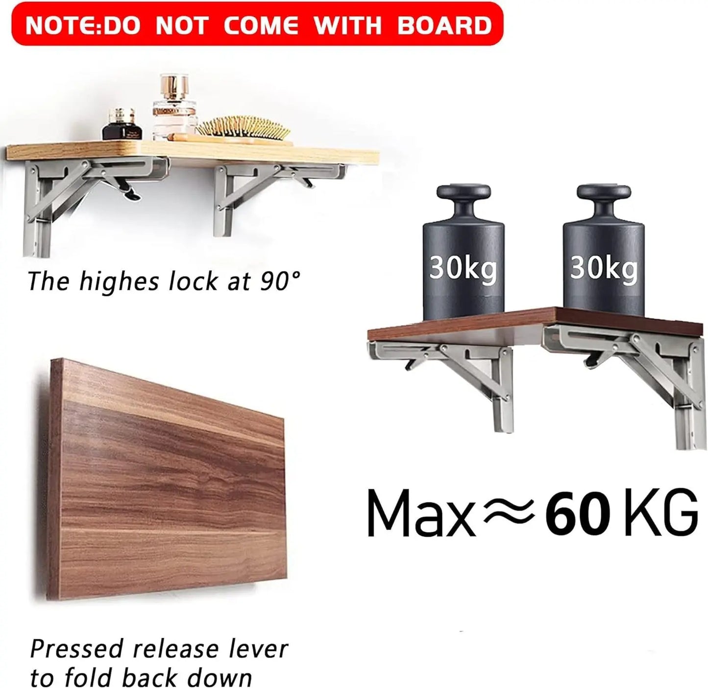 Supports d'étagère pliants robustes en acier inoxydable, 2 pièces, bricolage, meubles pliables muraux, gain de place pour poste de travail de Garage