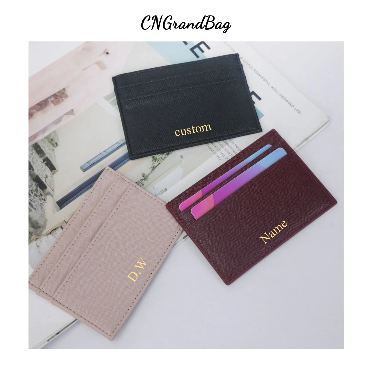 Custom Letters Men PU Leather Credit Card Holder Personalize Initials Slim Card Wallet Monogram Name Card Case Women DIY Present