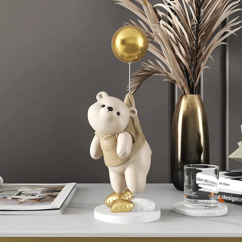 Adornos creativos de resina de oso Polar con globos, manualidades decorativas para el hogar, figuras de escritorio de oficina, escultura artesanal de estantería