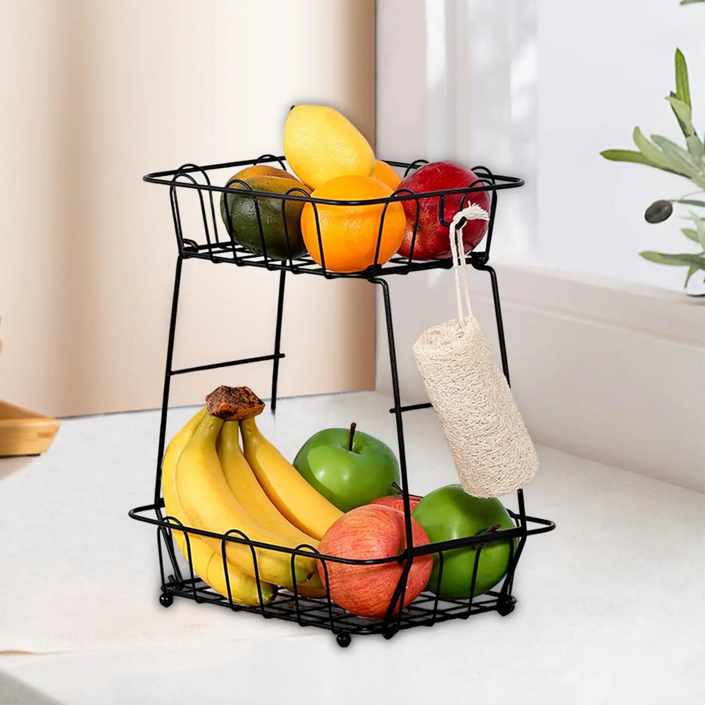 Panier de rangement de fruits, support de rangement de petits articles à double niveau, panier à pain, support de rangement de légumes pour Table à manger, comptoir de cuisine