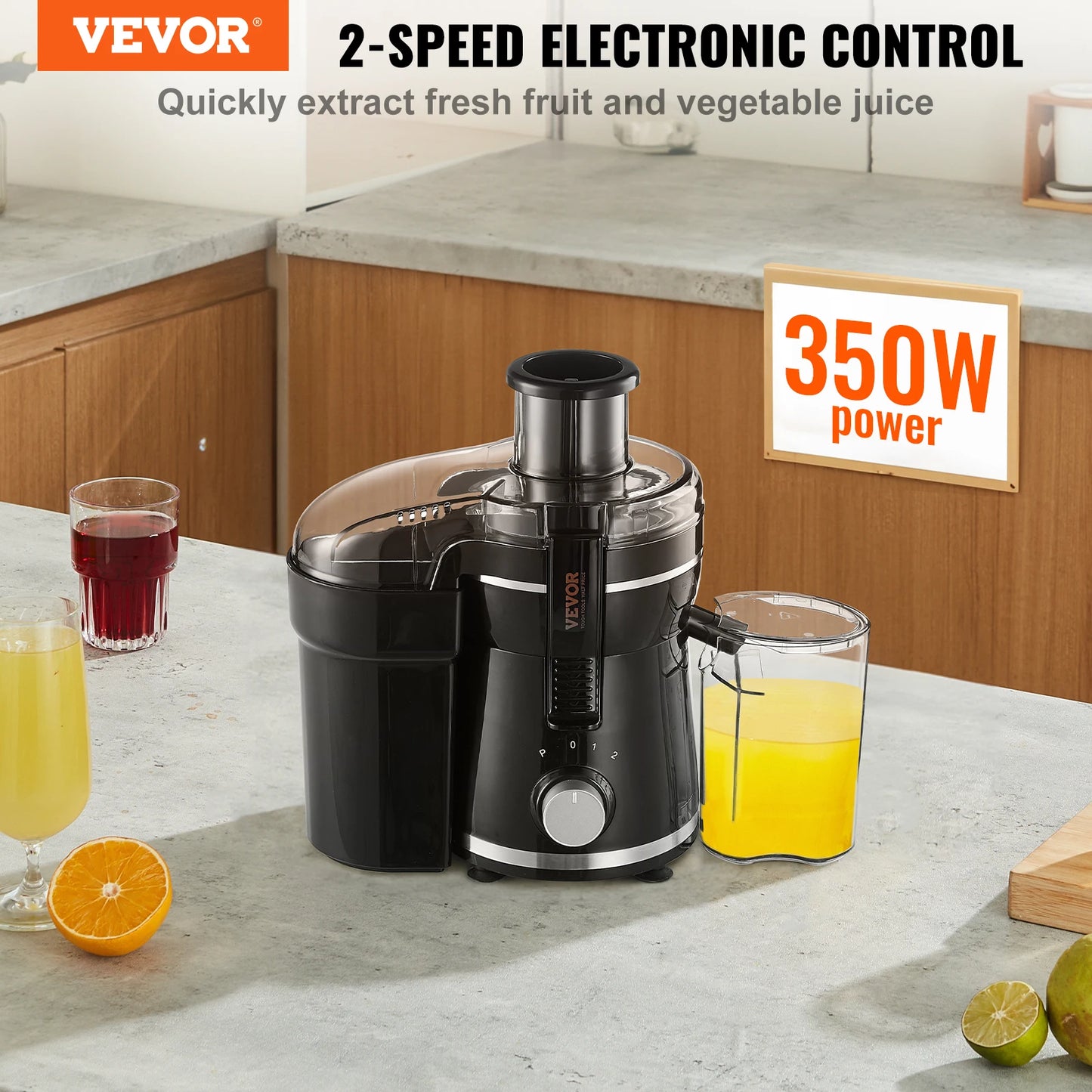 VEVOR-máquina exprimidora centrífuga con Motor de 350W, Extractor de zumo centrífugo de fácil limpieza, boca grande, grande para frutas y verduras