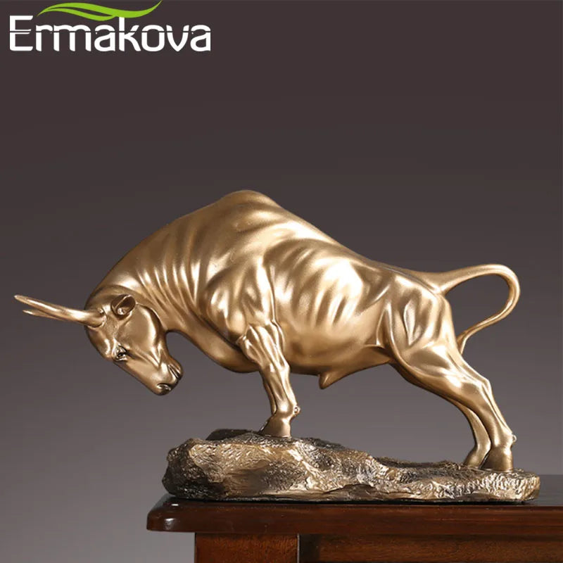 ERMAKOVA Cold Cast Bronze Bull Sculpture Statue Home Resin Animal Jewelry Home Bar Office Window Decoration Cafe