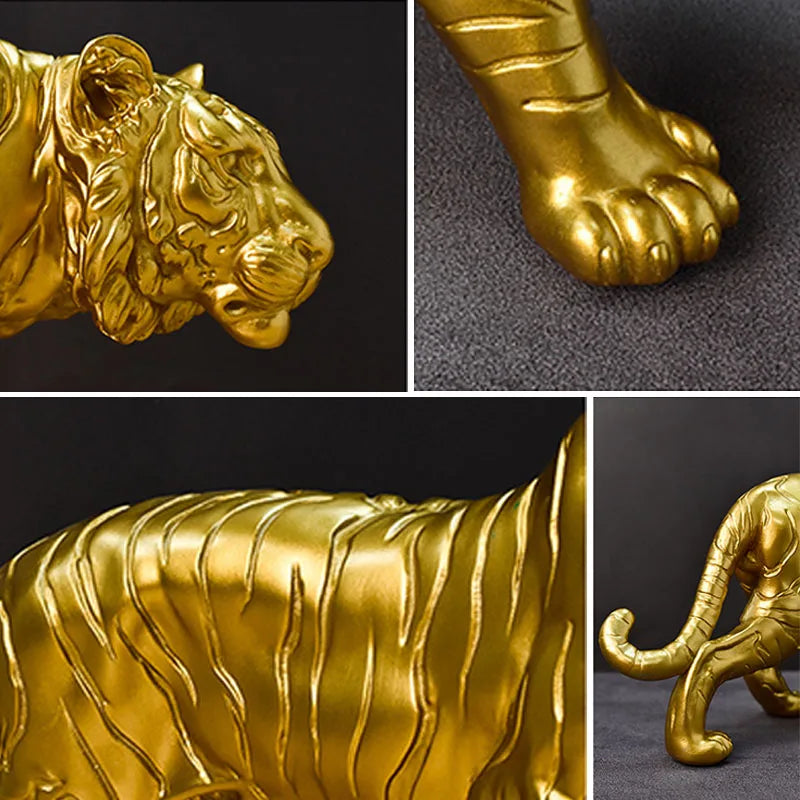 NORTHEUINS Resin Golden Tiger Figurines for Interior Home Office Desktop Decor Accessories Miniature Ornaments Collection Model