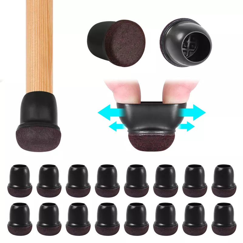 Protecteurs de sol de pieds de chaise en Silicone noir, 16 pièces, avec feutre enveloppé, pour tabouret de Bar, couvre-pieds de chaise, housse de Protection des pieds de meubles