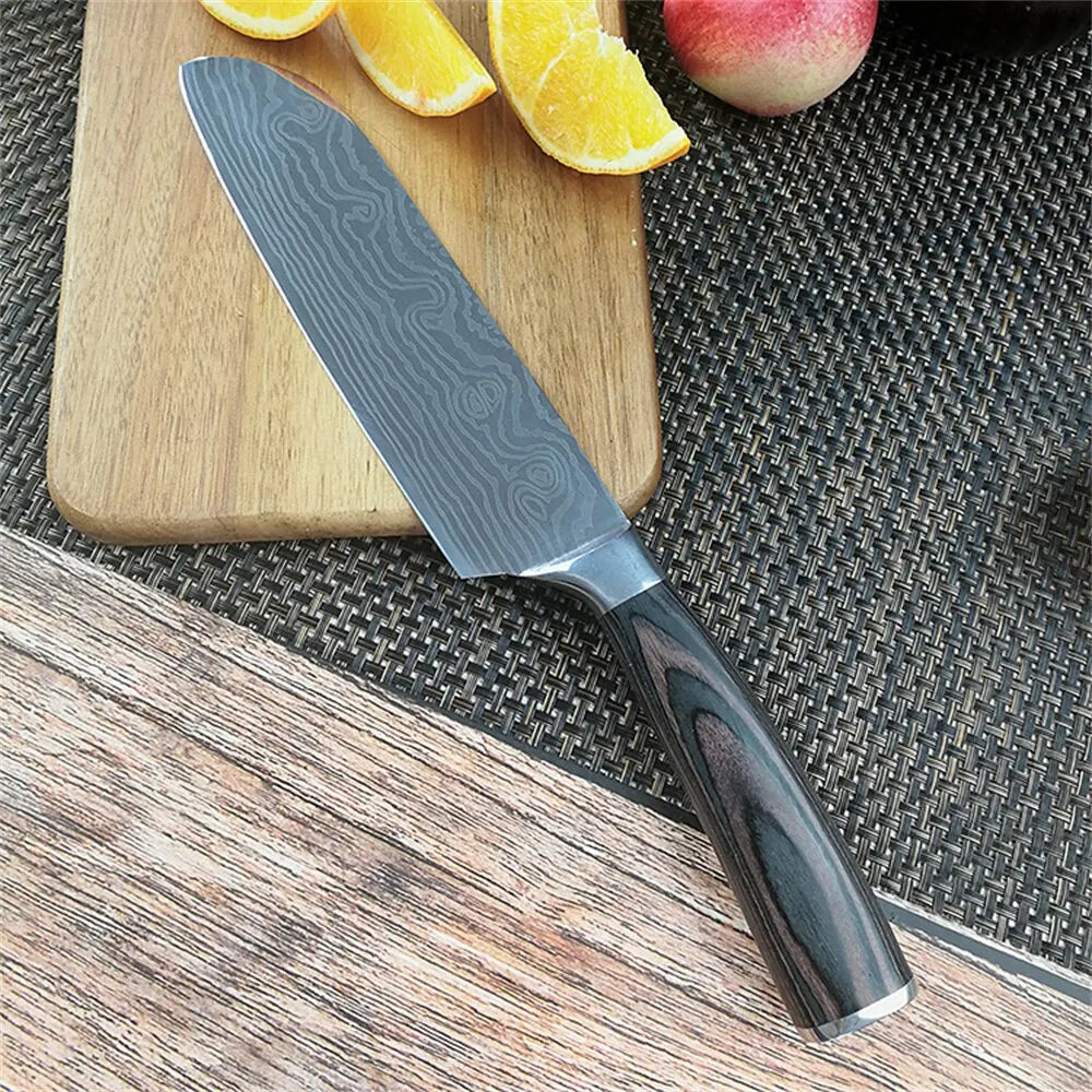 Carbon Steel 7 Inch Santoku Kitchen Knife for Home Restaurant Razor Sharp Japanese Chef Ergonomic Handle