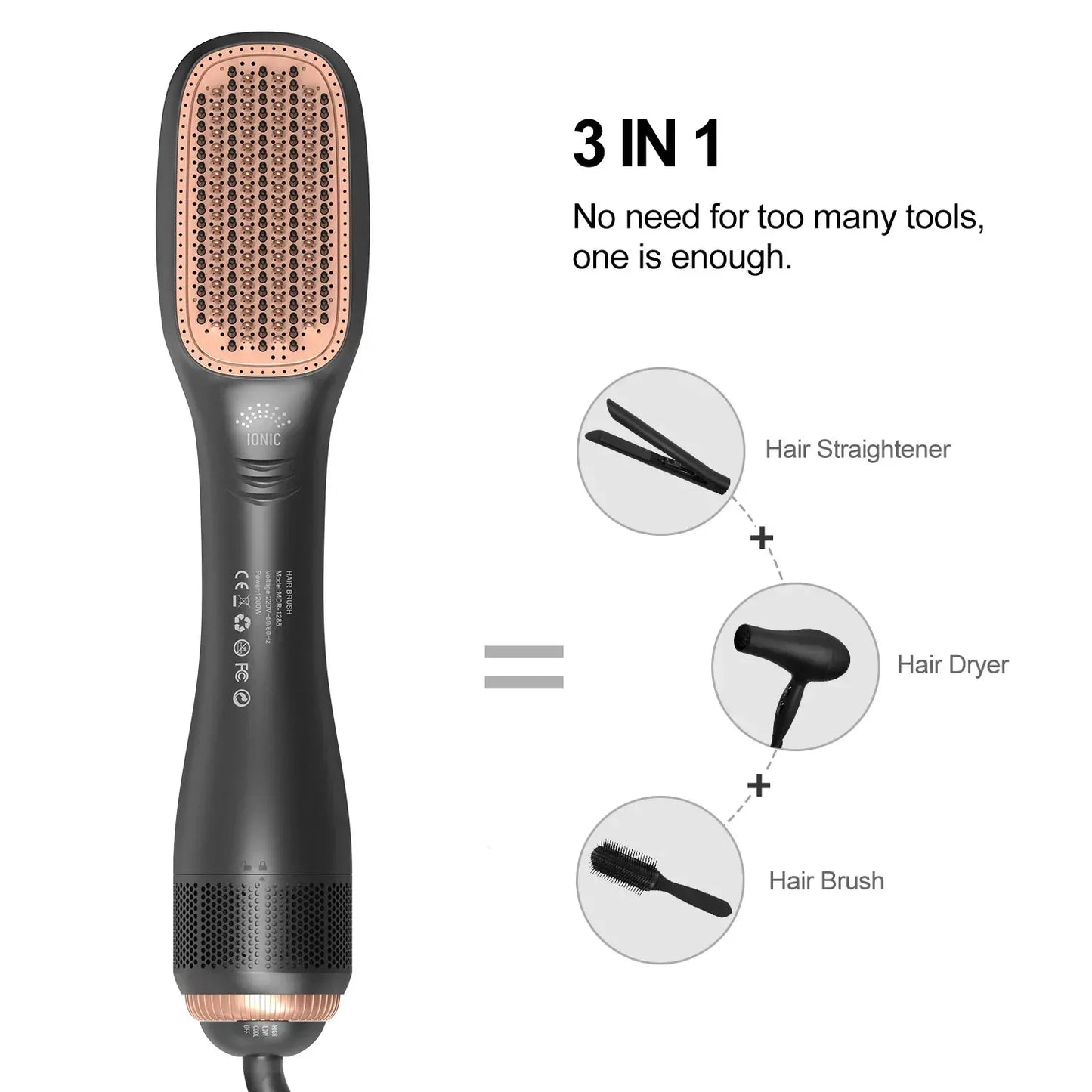 Hair Dryer Brush 3 in 1 Hot-Air Brushes 1200 W Powerful Ceramic Tourmaline Ionic  For All Hair Types Ionic Hair Brush