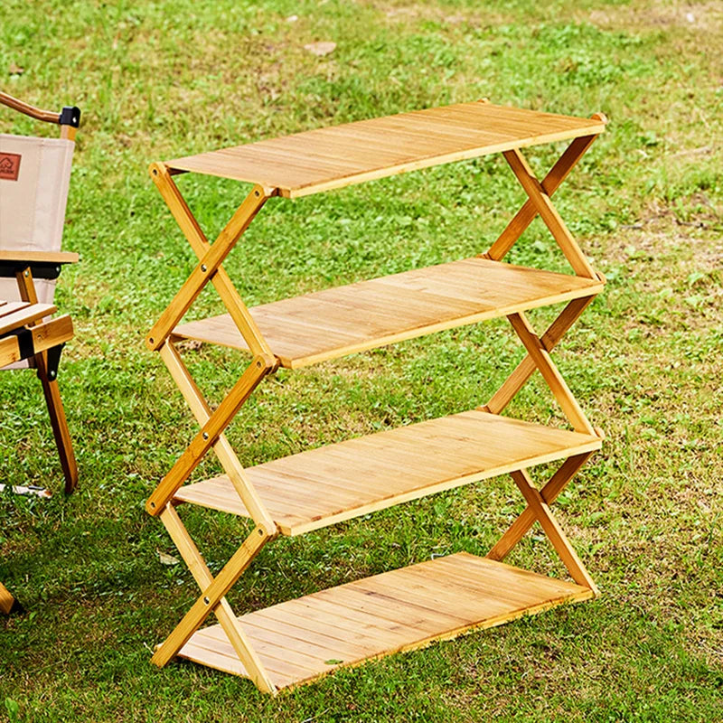 GIANXI Camping  Bamboo Shelf Rack Foldable Outdoor 3 Plies 4 Plies Folding Storage Rack portable table Flower Rack Shoe Rack