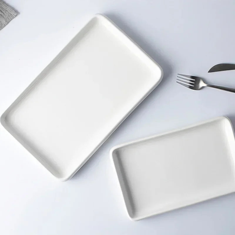 Ceramic Plate White Square Round Western Food Plate Dinner Plate Tableware Multifunctional Storage Tray Home Kitchen Supplies