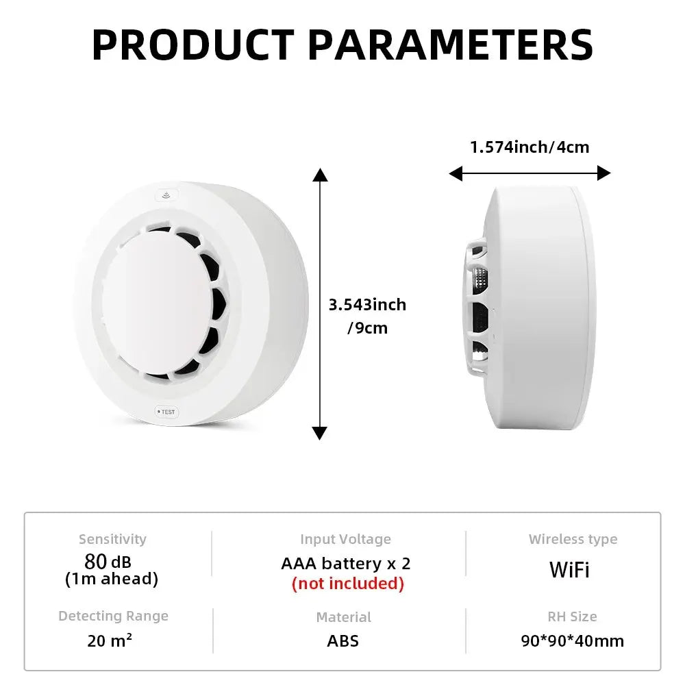 ONENUO Tuya WiFi détecteur de fumée capteur photoélectrique alarme incendie système de sécurité de cuisine à domicile fonctionne avec l'application Smart Life