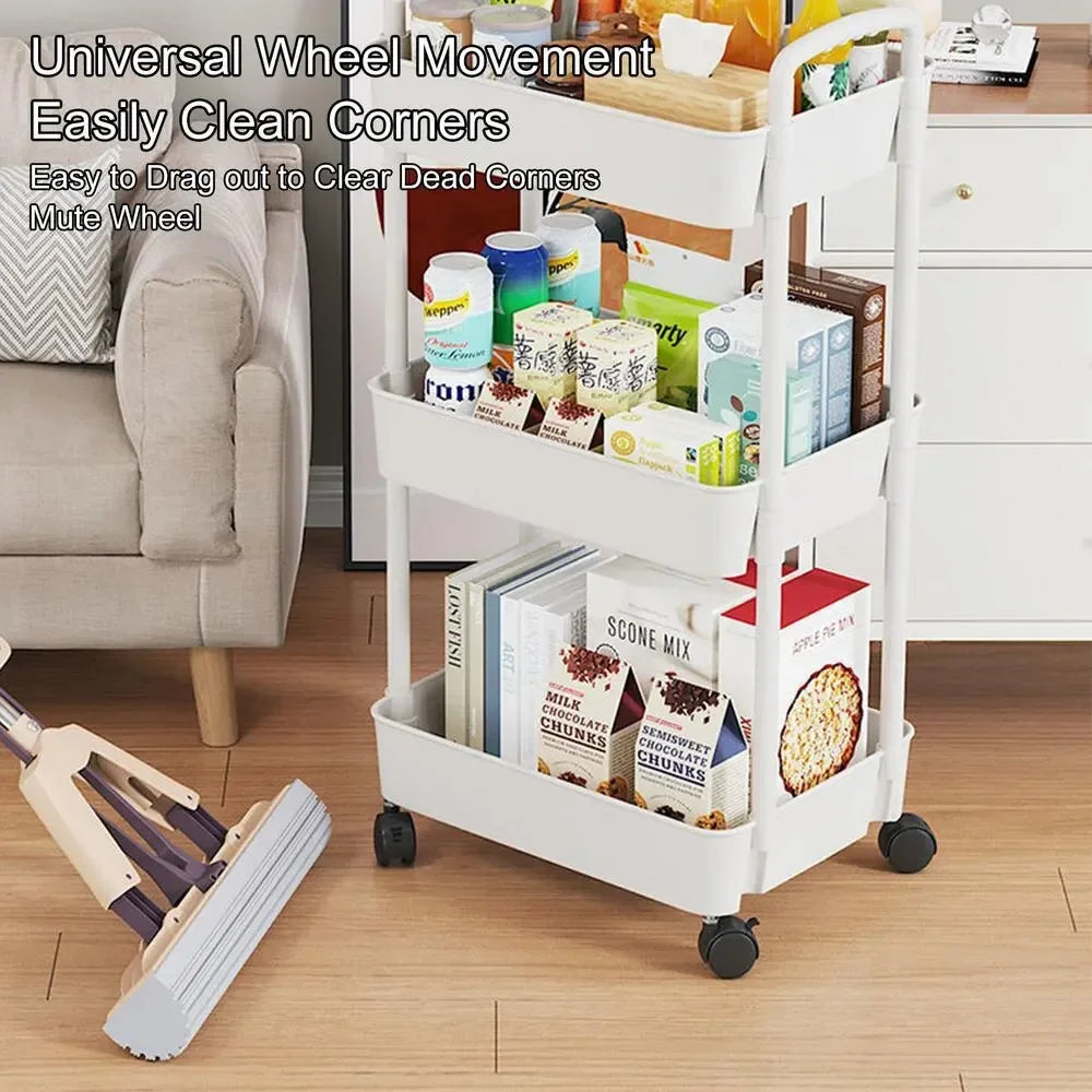 Estante de almacenamiento móvil para cocina, baño, dormitorio, estante de almacenamiento de aperitivos de varios pisos con ruedas, organizador, accesorios para el hogar