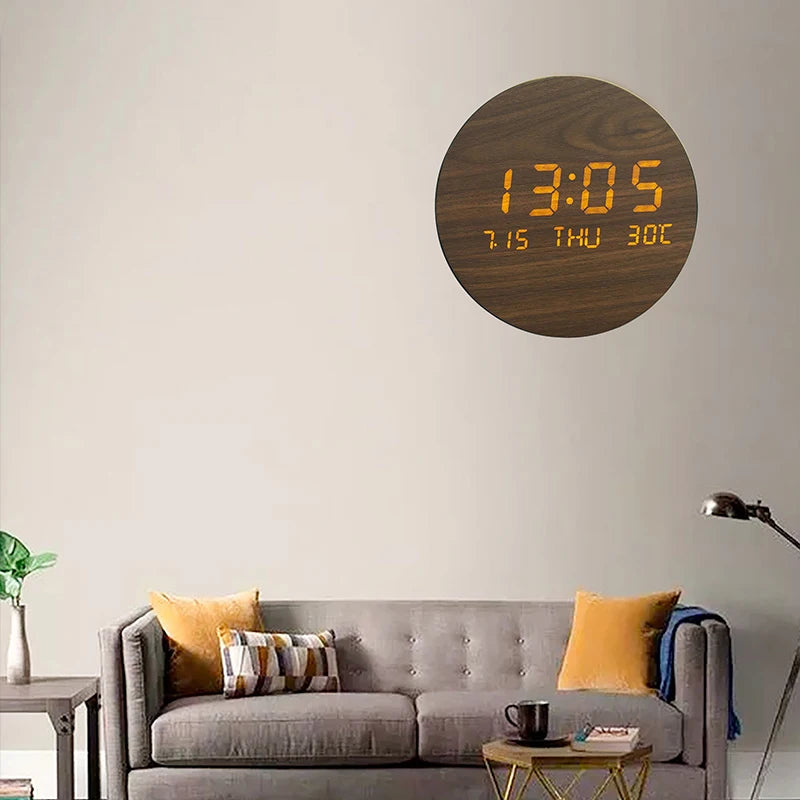 LED Digital Wall Clock Temperature Date Time Multi-function Display Silent Alarm Clock for Bedroom Living Room Hanging Clock