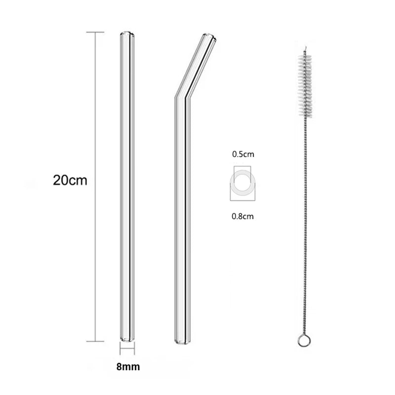 High Borosilicate Glass Straws Eco Friendly Reusable Drinking Straw for Smoothies Cocktails Bar Accessories Straws with Brushes