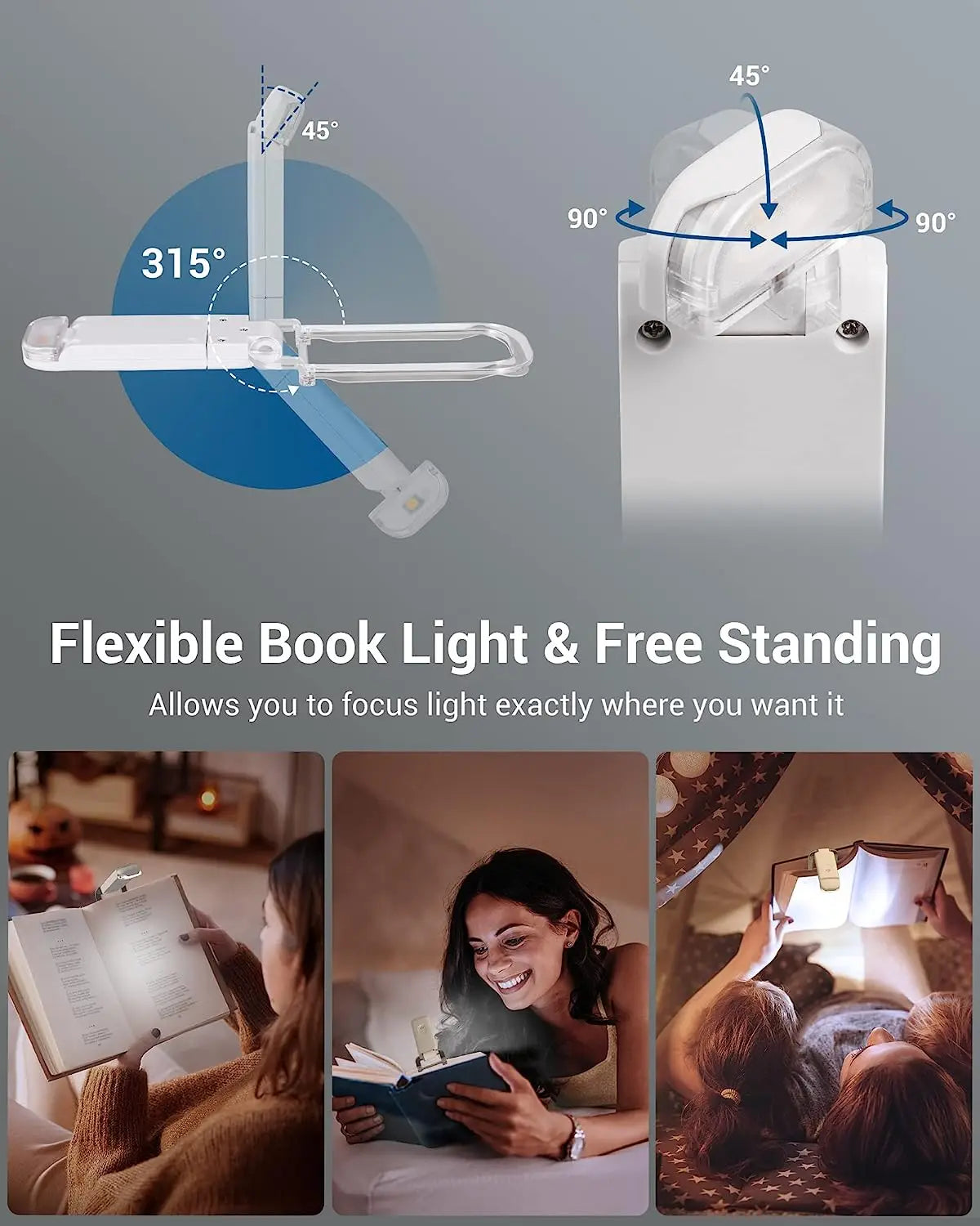 Lampe de lecture LED Rechargeable par USB, luminosité réglable, Protection des yeux, Clip de livre, lampe de lecture Portable pour marque-page pour enfants