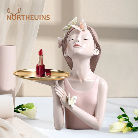 NORTHEUINS Résine Papillon Fille Figurines Personnage Modèle Art Moderne Stockage Statues Maison Salon Décor De Bureau Objets Article