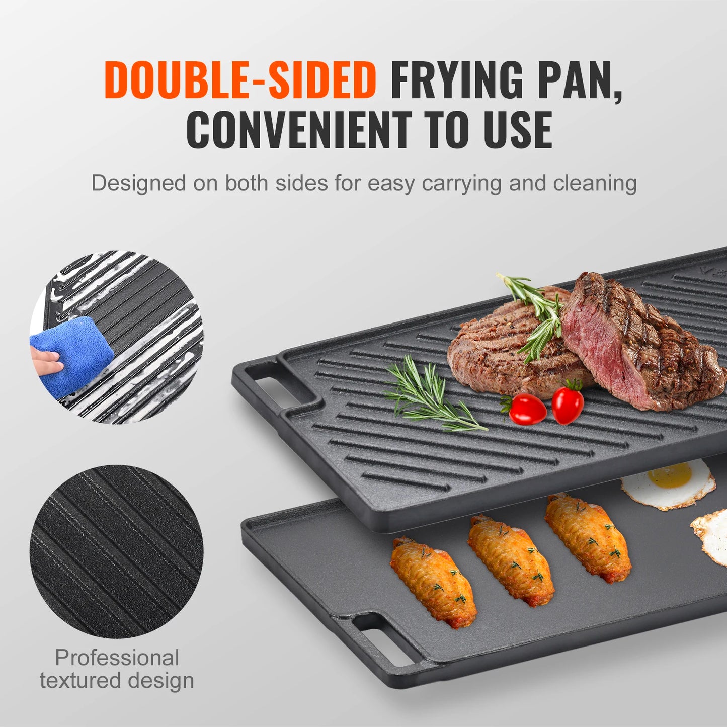 VEVOR plancha Reversible plancha de hierro fundido presazonada sartén familiar antiadherente utensilios de cocina con asas placa superior plana para barbacoa,