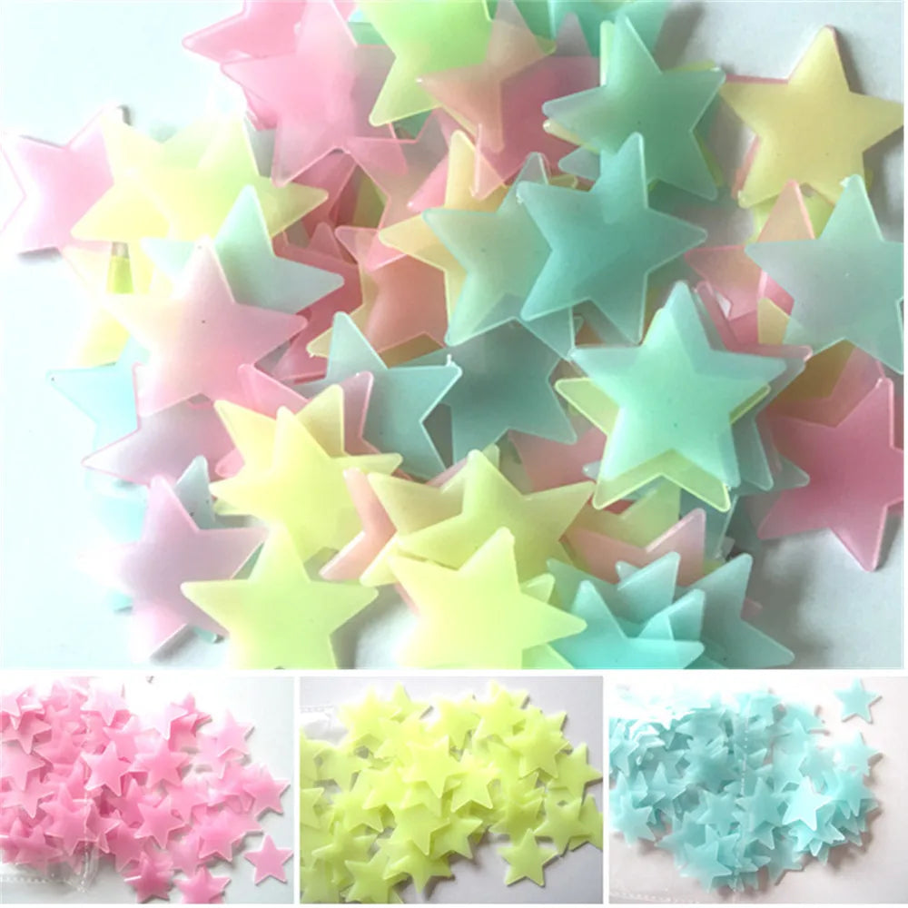 100 Uds. Pegatinas de pared de estrellas fluorescentes que brillan en la oscuridad para decoración de habitaciones de niños, sala de estar, dormitorio de bebé, decoración del techo del hogar