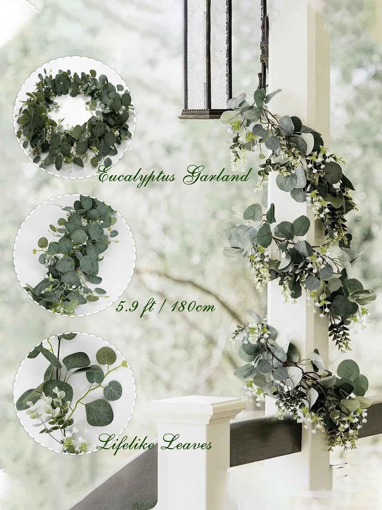 Guirnalda de hojas artificiales de eucalipto, planta de imitación, enredaderas de primavera con flores blancas, bayas para decoración de fiesta en casa, 1 ud.