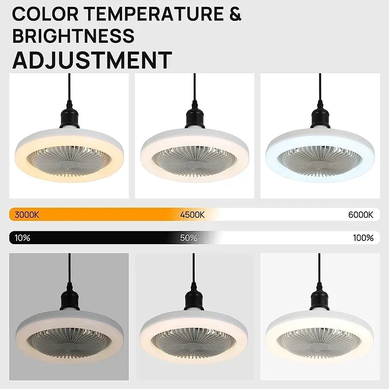 Ventilador de techo inteligente 3 en 1 con mando a distancia y base de iluminación E27 AC85-265V de 3 velocidades para iluminación de dormitorio y sala de estar