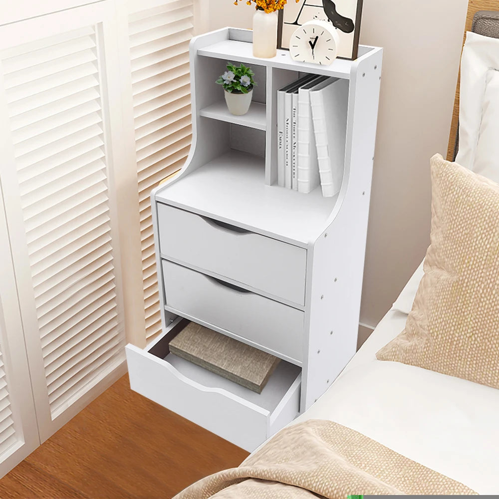 Mesita de noche moderna con almacenamiento para dormitorio, cómoda blanca, organizador, mesita de noche, muebles con 3 cajones