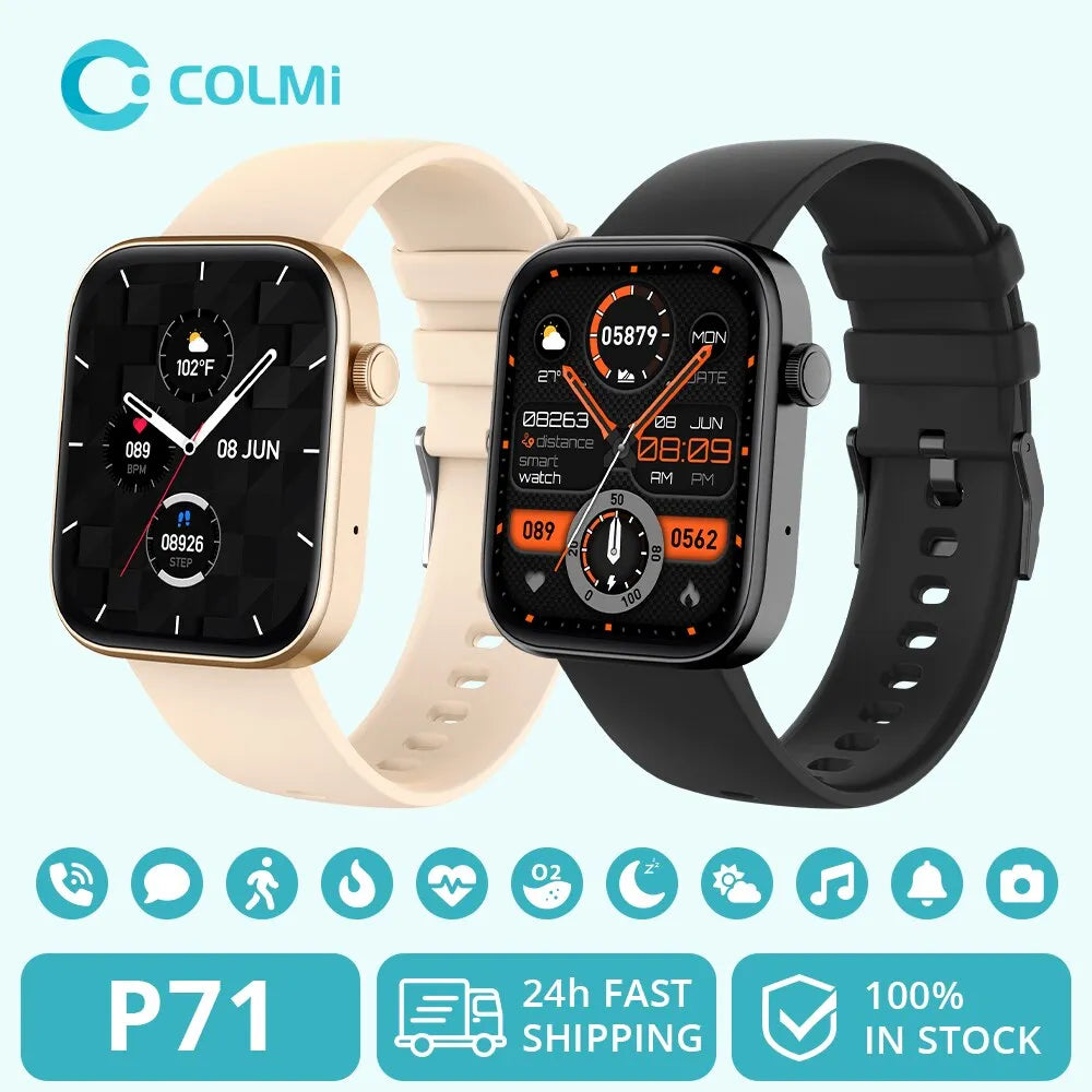 Reloj inteligente COLMI P71 con llamadas de voz para hombres, monitoreo de salud IP68, notificaciones inteligentes a prueba de agua, reloj inteligente con asistente de voz para mujeres