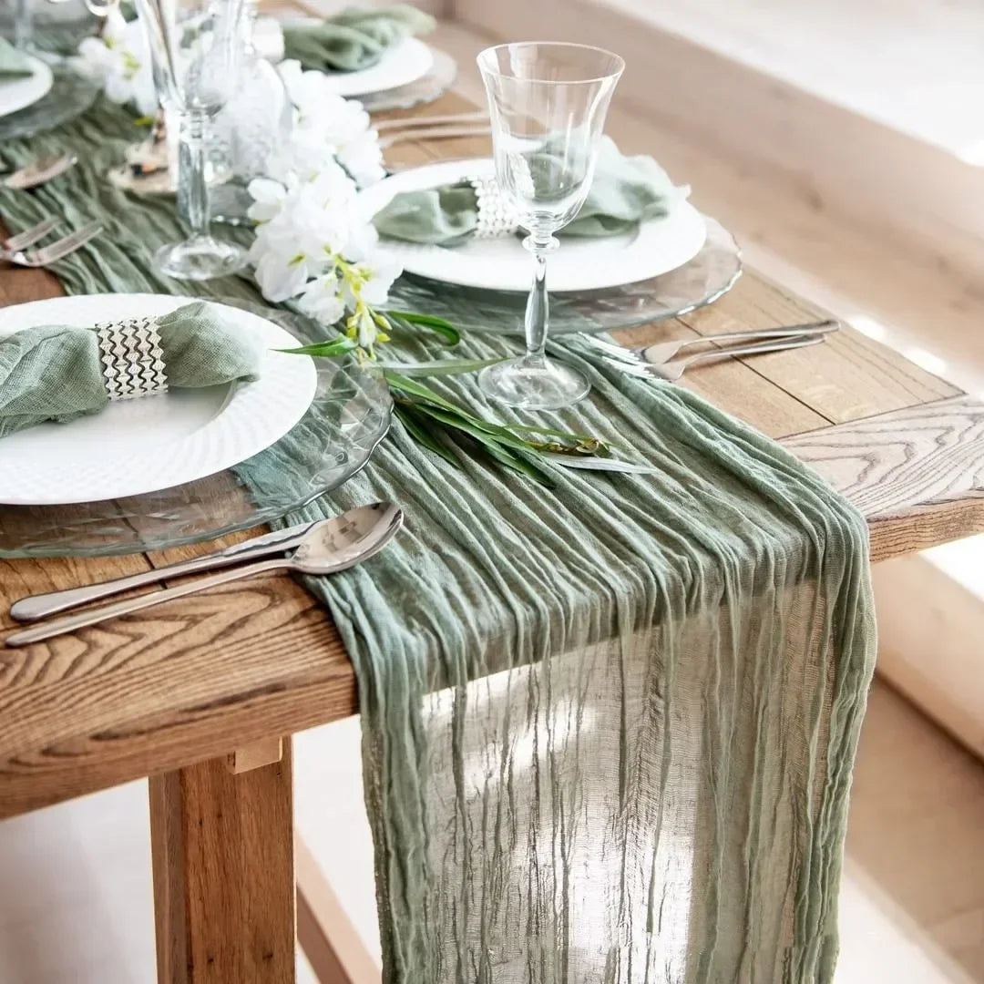 Camino de mesa de gasa, decoración de comedor, 90x300CM, estilo rústico, bohemio, playa, decoración de mesa para fiesta de boda, caminos de mesa navideños