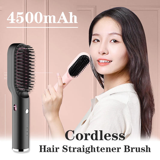 Wireless Hair Straightener Brush Portable Electric Hair Brush Fast Heating Comb Negative Ion Hot Straightener Comb USB Charge