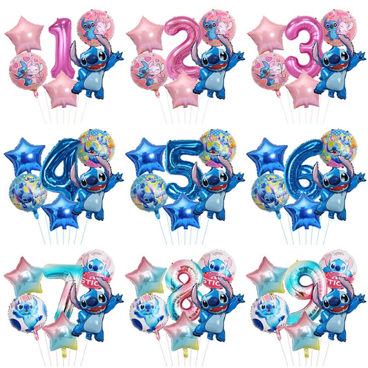 6 uds Disney Lilo &amp; Stitch globos de fiesta Stitch 32 "conjunto de globos con números Baby Shower decoraciones para fiesta de cumpleaños regalos de juguetes para niños