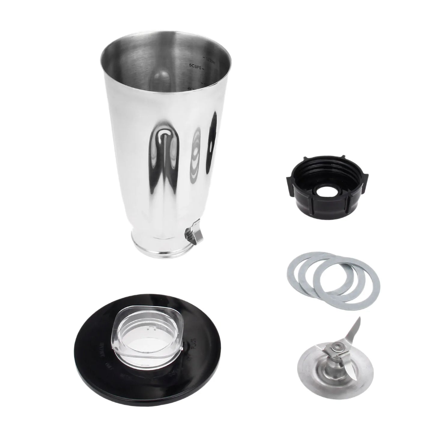 Kit de réparation de remplacement de pot de mélangeur et de couvercle en acier inoxydable de 5 tasses, ensemble complet de 6 pièces adapté aux mélangeurs Oster et aux centres de cuisine