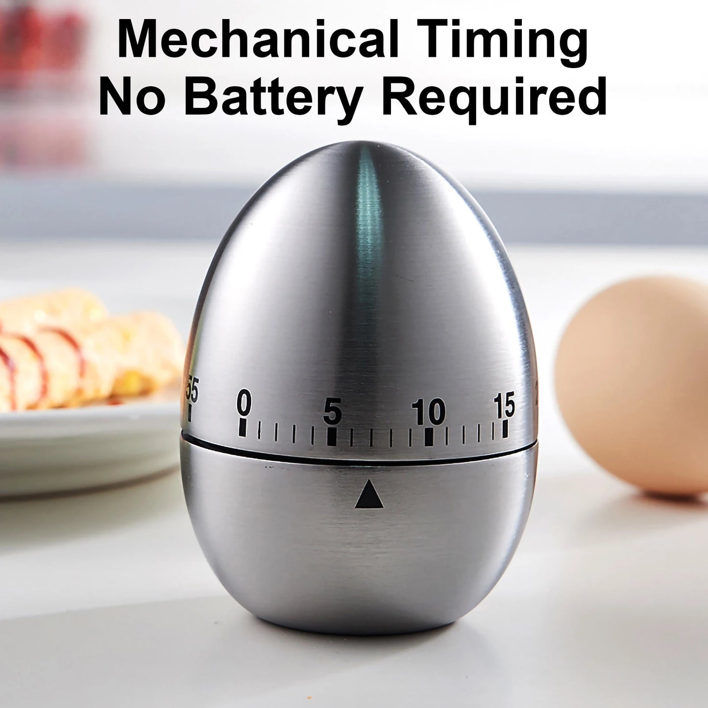 Herramientas de cocina, temporizador de cocina, huevo de acero inoxidable, 60 minutos, alarma mecánica, reloj de tiempo, conteo, bonito temporizador de huevos de cocina