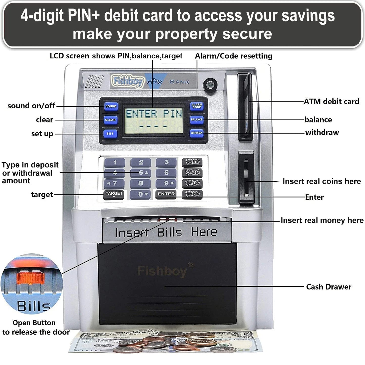 Tirelire électronique ATM mot de passe tirelire pièces de monnaie boîte d'économie ATM banque coffre-fort dépôt automatique billet de banque cadeau de noël