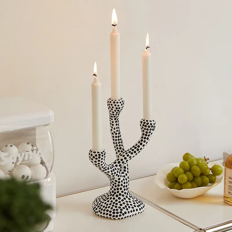 Candelabro de cerámica con diseño de lunares, artesanías abstractas, centros de mesa para bodas, decoración del hogar