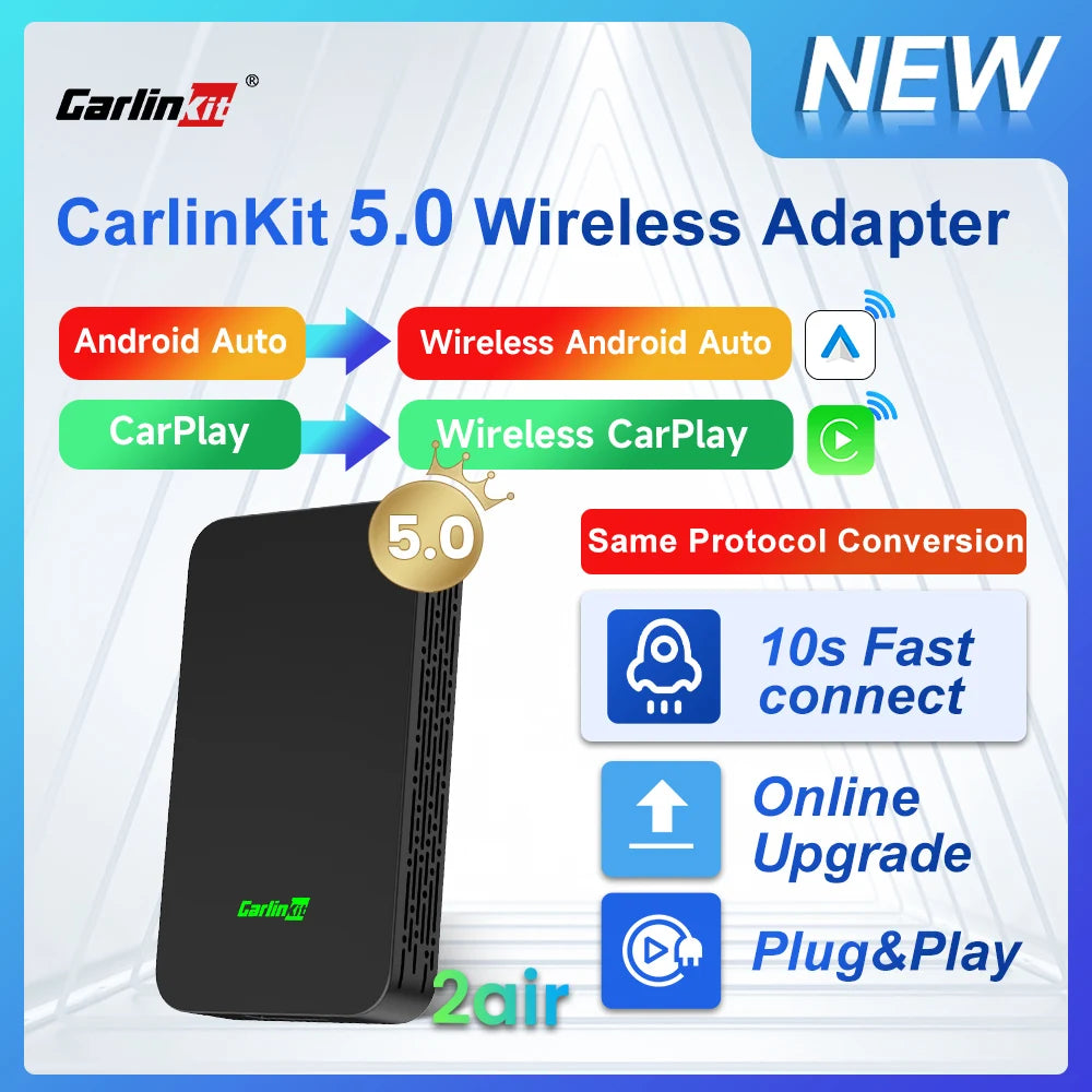 2air CarlinKit 5,0 inalámbrico CarPlay inalámbrico Android Auto Box 2,4G y 5,8 Ghz WiFi BT conexión automática Plug &amp; Play para coches con cable AA CP