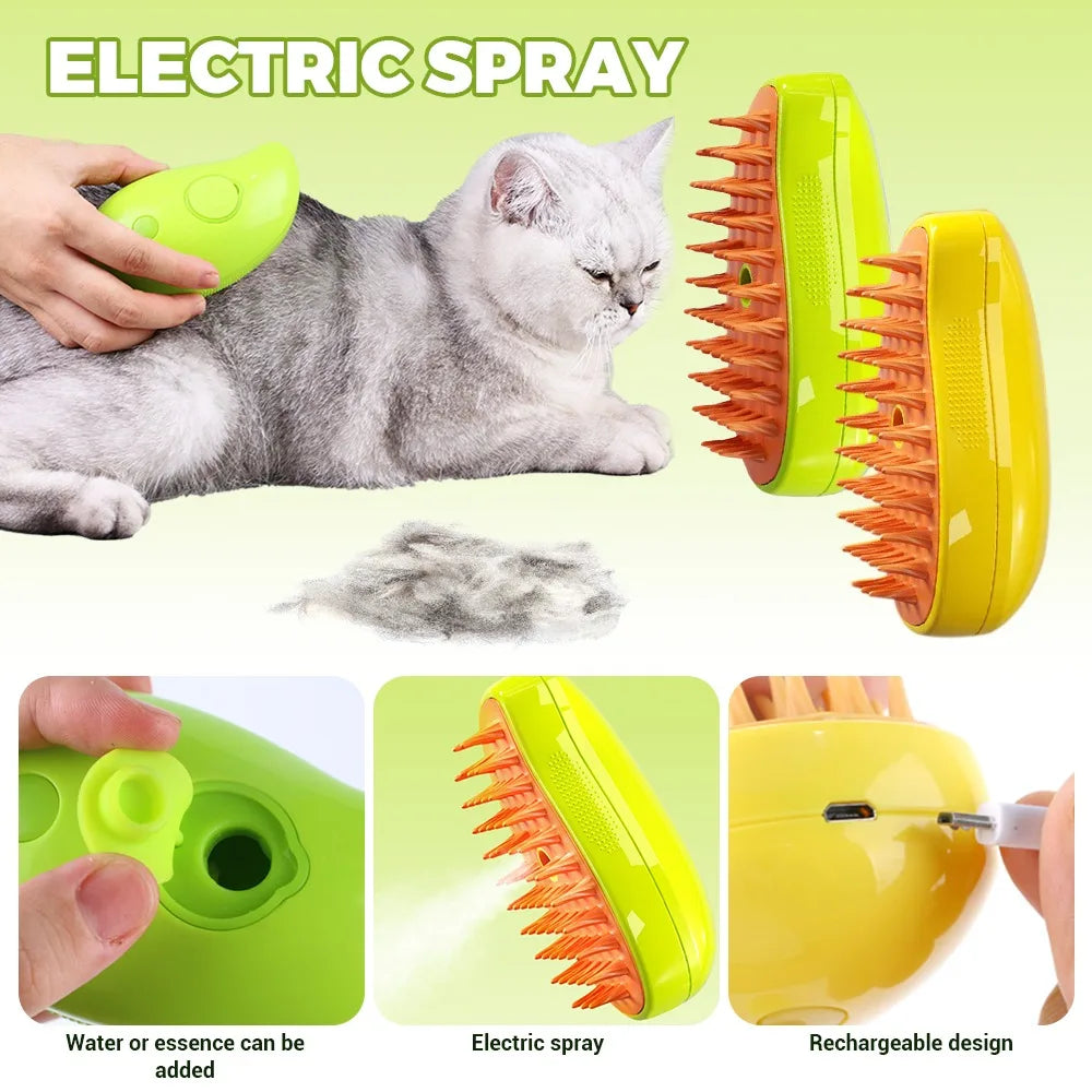 Brosse à vapeur pour chat 3 en 1, brosse à vapeur pour chien, Spray électrique, brosses à poils de chat pour Massage, peigne de toilettage pour animaux de compagnie, peignes d'épilation