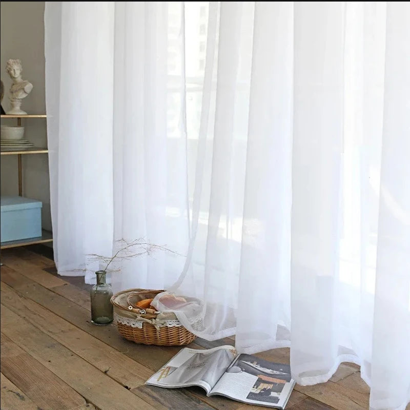 Cortinas para sala de estar transparentes de tul blanco, cortina de gasa para ventana para dormitorio, decoración de puerta del hogar, cortinas de Organza de gasa para cocina