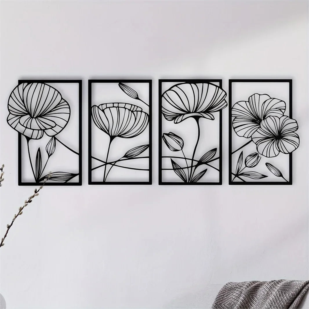 CIFBUY 4 Pcs Metal Lotus Flower Wall Decor, Abstract Floral Aesthetic Splicing Line Art, for Home Indoor And Outdoor Decoration