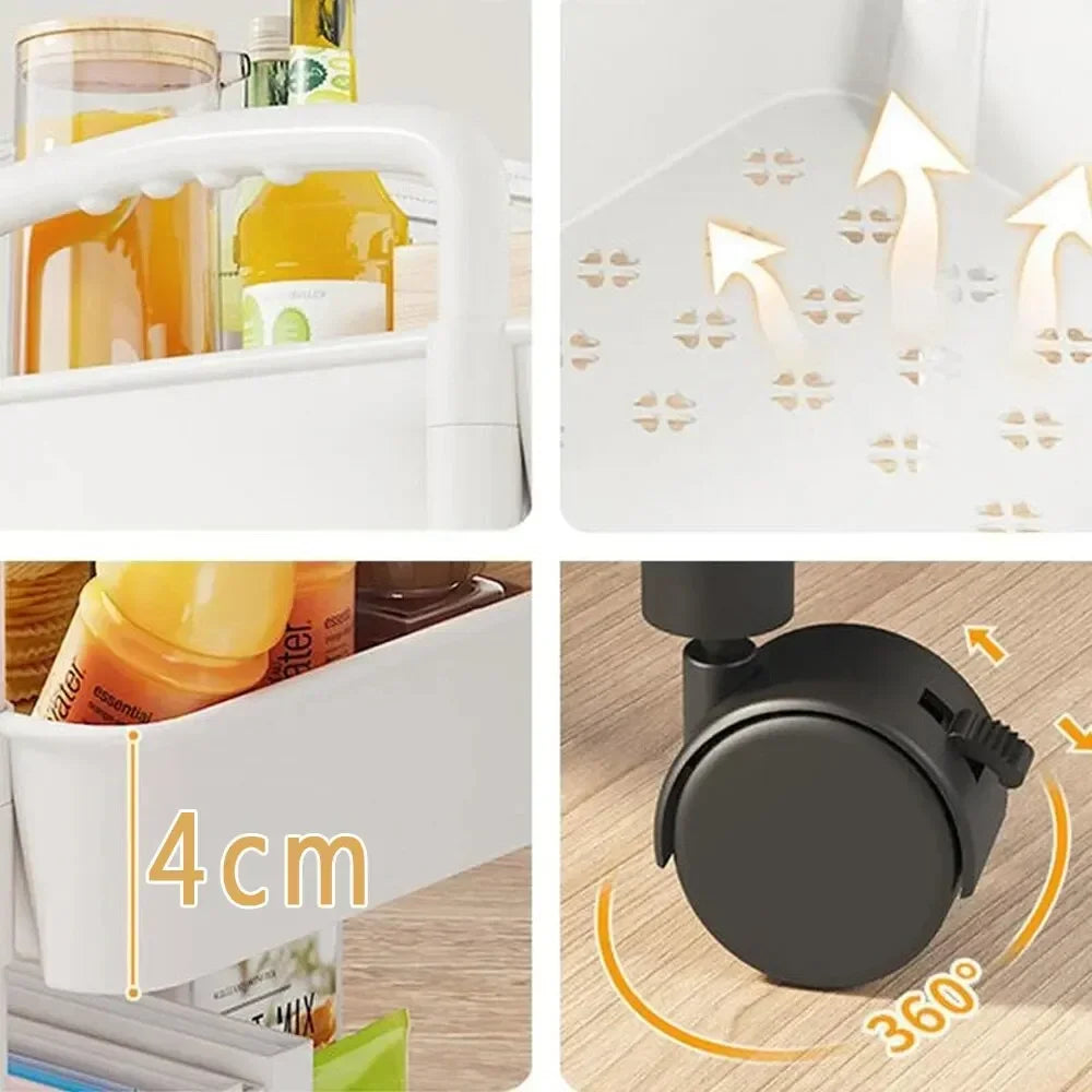 Estante de almacenamiento móvil para cocina, baño, dormitorio, estante de almacenamiento de aperitivos de varios pisos con ruedas, organizador, accesorios para el hogar